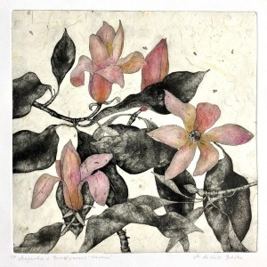 Monika de Vries Gohlke Magonia x Brooklynensis "Eva Maria", 2022 Aquatint etching, hand-painted, chine collé 16 x 16 inches $950 